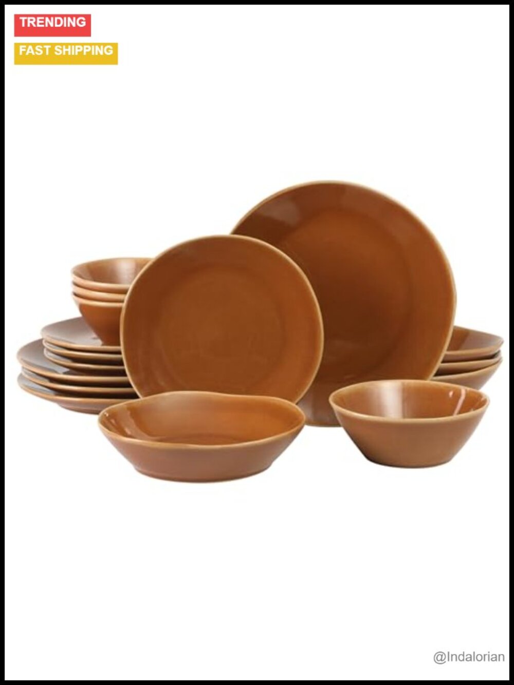 16 Piece Stoneware Dinnerware Set Service for 4 Double Plates Bowls